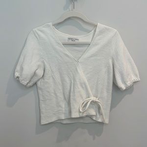 Texture & Thread Puff-Sleeve Wrap Top - Size S - Cream